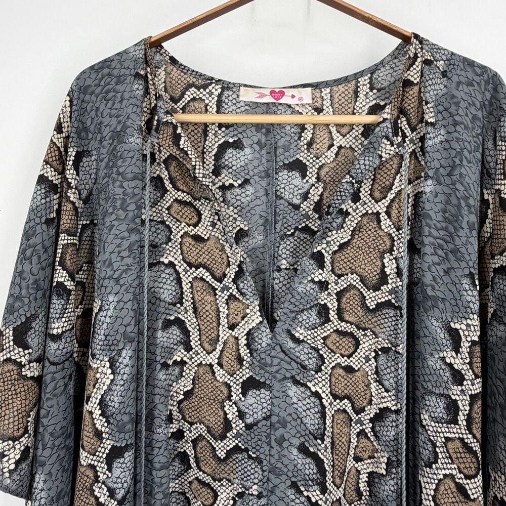 Buddy Love Gray Tan Snakeskin Print Tassel Derby Hi-low Maxi Dress Medium/Large - Picture 2 of 7